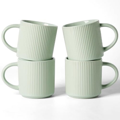 famiware Coffee Mug Set of 4, Star 12 oz Ceramic Mugs Cups Set with Handle | Stoneware Stackable Catering Cup for Coffee, Tea, Cappuccino, Latte, Microwave & Dishwasher Safe, Green - color: Star-Green, size: 4 Count (Pack of 1)