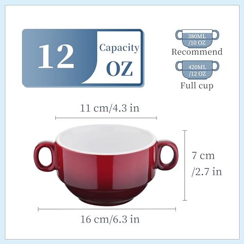 LOVECASA Multi-Color 12 OZ Soup Bowls with Handles, Ceramic Small French Onion Soup Bowls, Mini Soup Mugs Serving Bowls for Kitchen, Microwave & Dishwasher Safe,Set of 6