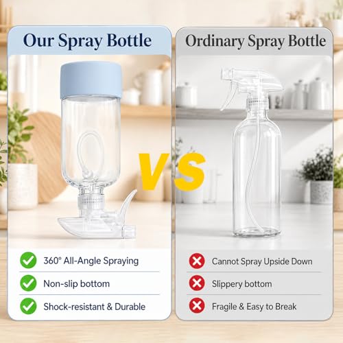 360° Glass Spray Bottles 16 oz for Hair Cleaning with Silicone Sleeve | 2 Pack Amber Refillable Containers with Adjustable Spray Nozzles, Empty Spray Bottles for Plant, Clear