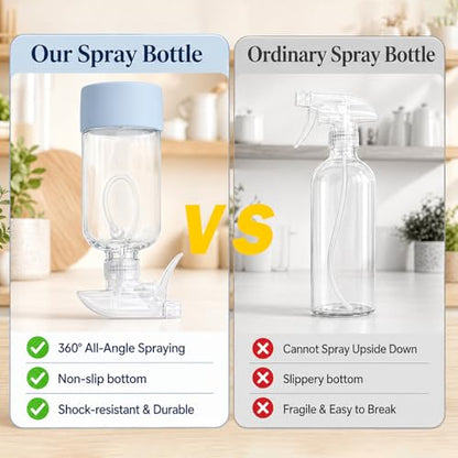 360° Glass Spray Bottles 16 oz for Hair Cleaning with Silicone Sleeve | 2 Pack Amber Refillable Containers with Adjustable Spray Nozzles, Empty Spray Bottles for Plant, Clear
