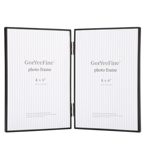 4x6'' Double Black Metal Picture Frame with High-Definition Tempered Glass -Matte Black Thin Edge with Beading,Minimalist Design,Velvet Back,Tabletop & Wall Mount - color: Black, size: 4x6''(Double)