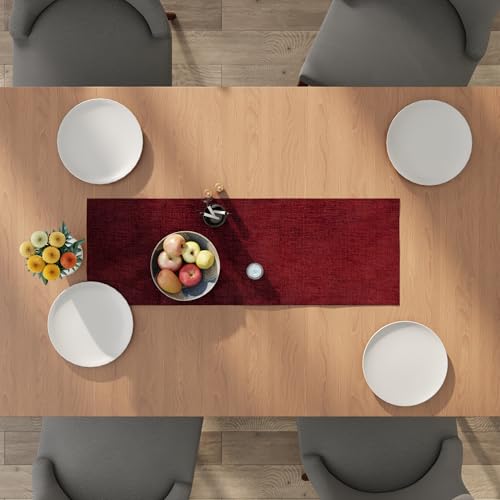 Encasa XO Table Runner 2 Seater, Soft Chenille 13"x36" | Scarlet Red, Woven Rib Texture | Machine Washable | Colorfast & Shrink Resistant | Durable Polyester Yarns - color: Scarlet Red, size: 13x36 in