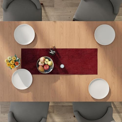 Encasa XO Table Runner 2 Seater, Soft Chenille 13"x36" | Scarlet Red, Woven Rib Texture | Machine Washable | Colorfast & Shrink Resistant | Durable Polyester Yarns - color: Scarlet Red, size: 13x36 in