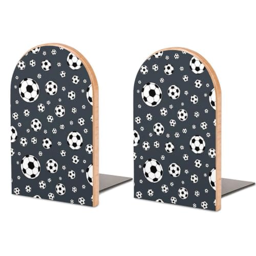 2 Pcs Wood Book Ends for Shelves, Bookends Holders with Metal Base, Black | And White Soccer Ball, Decorative Books Stopper, Book Stand, Non-Slip and Heavy Duty for DVDS, Movies - color: Style(621)