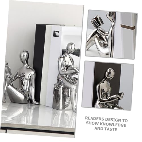 Cabilock Reading Statue Bookends Ceramic Decorative Books Desktop Figurine for Tabletop Bookshelf Decoration