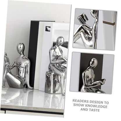 Cabilock Reading Statue Bookends Ceramic Decorative Books Desktop Figurine for Tabletop Bookshelf Decoration