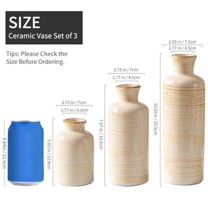 Ceramic Vases Set of 3, Minimalist Decorative Flower Vases for Farmhouse Home Decor, Table Shelf Mantel, Living Room, Entryway, Kitchen Centerpiece – Minimalist Neutral