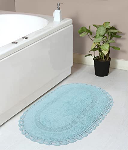Home Weavers Hampton Crochet Reversible Bathmat 100% Cotton Bathroom Rugs Set, Washable Rug, Extra Soft and Absorbent Bath Rug, Kitchen Mat, Bath Mat Set, Mat Non Slip, 21"x34" Rectangle, Aqua - color: Aqua, size: 1'9" x 2'10" (Oval)
