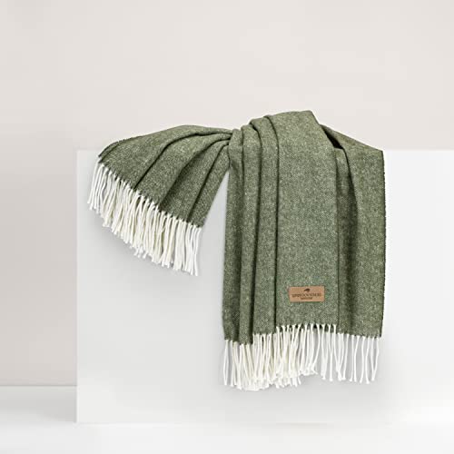 Lands Downunder All-Season, Luxury Hunter Herringbone Throw– Soft Woven Throw with Decorative Fringe – Made in Italy – 51”W x 67”L - Over 80 Colors - Perfect for Gifting - color: Hunter