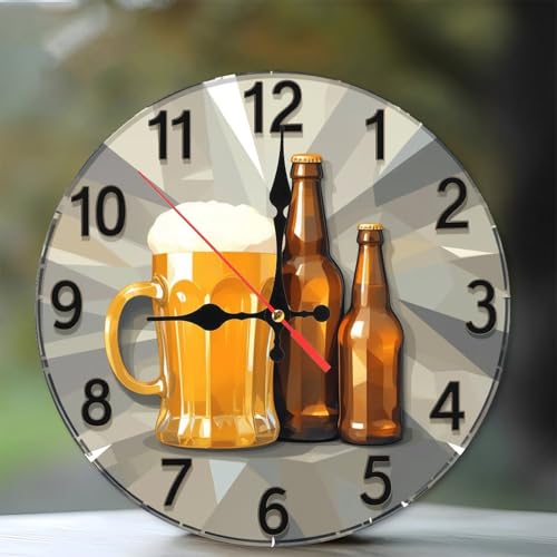 Beer Clock Wall Art with Bottles Decor 10-Inch Wooden Wall Clock, Silent Movement, Artistic Home Decor, Perfect for Home Accents - color: Beer Clock Wall, size: 10x10inch(25x25cm)