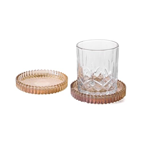 Glass Coasters Round Cup Mat, Clear Glass Coasters for Drinks Coffee Tea Wine, Decorative Wine Bottle Coaster, Crystal Drink Coaster for Restaurant bar Kitchen Dining Table (BD-Amber-2pcs) - color: Bd-amber-2pcs