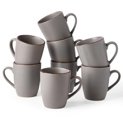 famiware Venus Coffee Mugs Set of 8, 13 oz Ceramic Stoneware Mug Cup Set | Coffee Mug with Handle for Tea, Latte, Cappuccino, Cocoa, Milk, Microwave and Dishwasher Safe, Dark Grey - color: Dark Gray, size: 8pcs