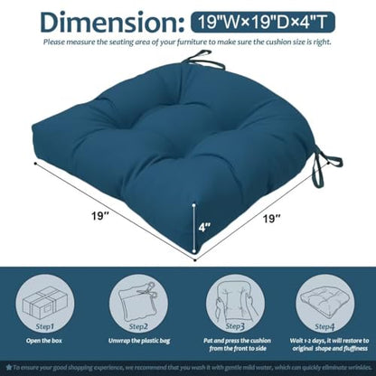 Outdoor Chair Cushions Set of 2, 19"x19" Tufted Outdoor Seat Cushions, Waterproof Patio Furniture Cushions,Navy Blue - color: Navy Blue