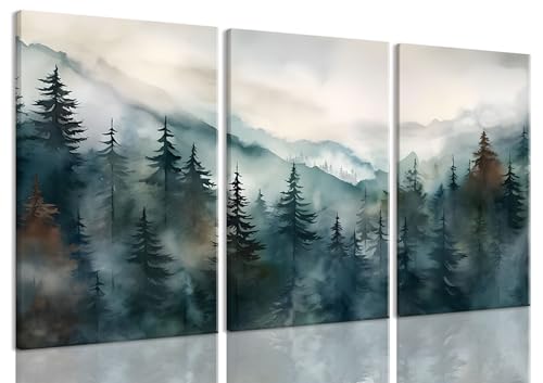 Bwodke Pine Forest Mountain Canvas Wall Art Set of 3, 12x16 inch | Boho Nature Wall Decor, Pine Forest Mountain Landscape Prints, Living Room Bedroom Office Art - color: Pine forest Canvas, size: 12"x16"