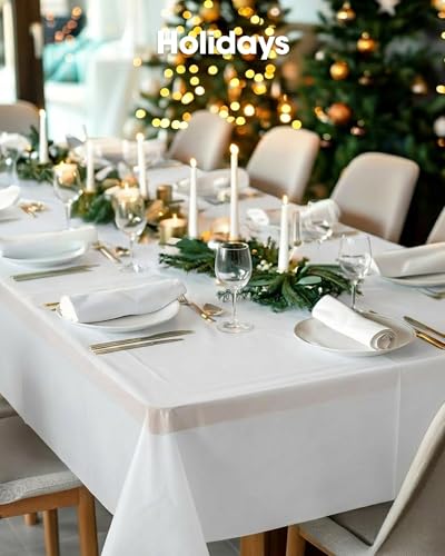 Pureegg Plastic Table Cloth 10 Pack, 54 x 108 Inch Disposable Table Cloths for Party, Picnic and Wedding, Rectangle, White - color: White, size: 54" X 108" Rectangle