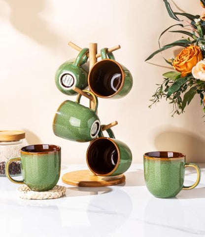 LERATIO Ceramic Coffee Mugs Set of 6,12oz Handmade Coffee Mugs Set | Large Handle for Cappuccino/Latte/Tea/Hot Cocoa,Oven &Dishwasher & Microwave Safe-Sage Meadow Green - color: Sage Meadow Green