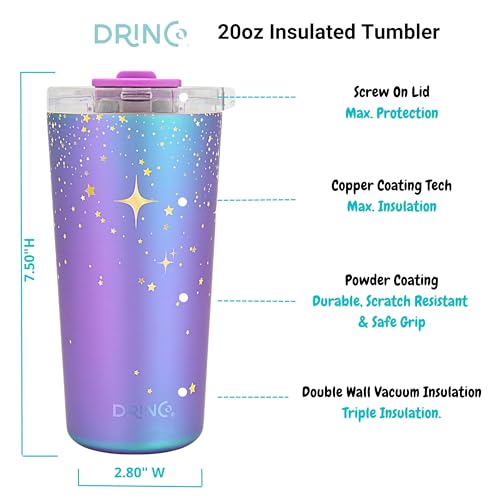 Drinco - 20 oz Stainless Steel Tumbler | Double Walled Vacuum Insulated Mug With Lid, 2 Straws, For Hot & Cold Drinks (20oz North Star) - color: 20oz North Star