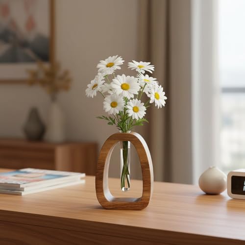 Solid Wood Frame Glass Test Tube Vase Desk Hydroponic Plant, Enhances Home and Office Environment, Small Size (Small) - size: Small Single Tube