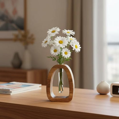 Solid Wood Frame Glass Test Tube Vase Desk Hydroponic Plant, Enhances Home and Office Environment, Small Size (Small) - size: Small Single Tube