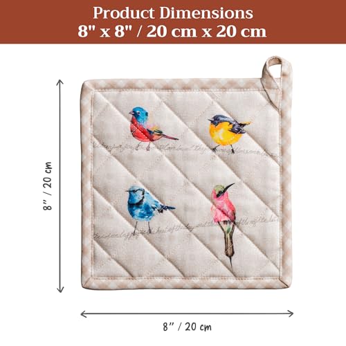 Maison d' Hermine Birdies On Wire 100% Cotton Pot Holder, 8 - inch by 8 - inch. | Heat Resistant Hot Pads with Loop BBQ Cooking Baking Farmhouse Kitchen Handling Hot Pans Spring Summer - Birdies on Wire - color: 003 - Birdies on Wire, size: 8" x 8" (Pot H