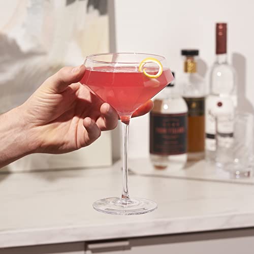 Viski Seneca Diamond Faceted Stemmed Coupe Glasses, Fancy Crystal Martini Glasses, Modern Glassware Perfect for Espresso Martini, Manhattan, Champagne Cocktails, Home Bar Accessories, 11 oz Set of 2 - size: 11 Ounces, style: Diamond Faceted Glasses (Set o