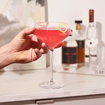 Viski Seneca Diamond Faceted Stemmed Coupe Glasses, Fancy Crystal Martini Glasses, Modern Glassware Perfect for Espresso Martini, Manhattan, Champagne Cocktails, Home Bar Accessories, 11 oz Set of 2 - size: 11 Ounces, style: Diamond Faceted Glasses (Set o