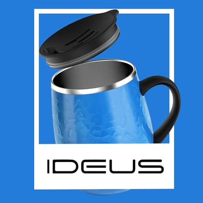Ideus 16 oz Insulated Coffee Mug with Handle and Lid, Double Wall Stainless Steel Vacuum Thermal Coffee Mug, Travel Coffee Cup Thermal Cup for Home and Office (Leopard Blue, FUJI DAWN) - color: Leopard Blue
