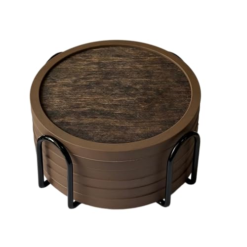 Absorbent Coasters for Drinks with Holder - 6packs, Silicone Coasters with Soft Felt Insert, Dual-Sided 3 Wood-Themed Patterns, Reusable Table Protection Mats for Coffee/Tea/Wine/Cans - color: Dual-sided Wood-textured Patterns