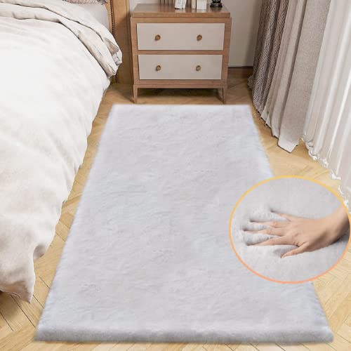 ORINOVA Grey Fluffy Rug Runners for Hallways Rabbit Fur Rugs for Living Room Washable Carpet Faux Sheepskin Rug Teen Room Nursery Decor Rectangle 2x6 Area Rug - color: Grey, size: 2' x 6' (Rectangular)