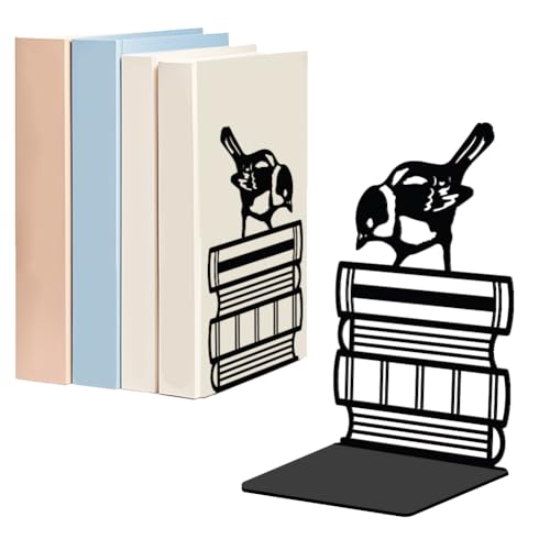 WADORN 1 Pair Sparrow Birds Books Metal Decorative Bookend for Shelves, Heavy Duty Book Ends Non-Skid Books Holder Stand Black Book Support Stoppers for Desk Bookshelf Office Home, 5.3x4.3x7.9 Inch - color: Book Bird