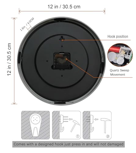 Non Ticking Silent Wall Clock Decorative,Analog Metal Wall Clock Battery Operated,Bedroom/Living Room/Office/Kitchen Clock,Sliver,12 inch