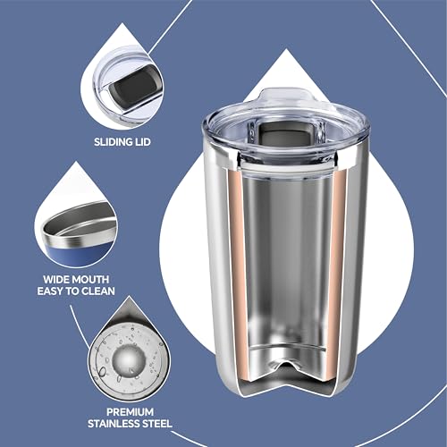 Ideus 20 oz Tumbler, Travel Coffee Mug with Splash Proof Sliding Lid, Double Wall Stainless Steel Vacuum Insulated Coffee Mug for Home and Office, Keep Beverages Hot or Cold, Ocean Blue - color: Ocean Blue