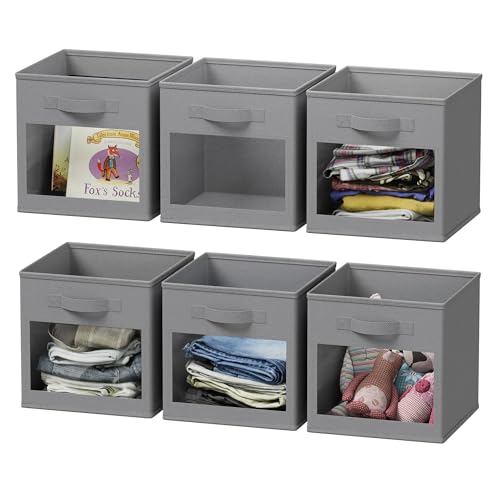 SpaceAid Storage Cubes with Clear Windows, Set of 6 Fabric Bins, 11 Inch Foldable Baskets Boxes for Closet, Cubby Shelf or Cube Storage Organizer, Grey - color: Grey