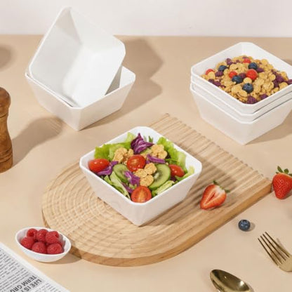 Samsle Porcelain Cereal Bowls, 16 oz Square Serving Bowls Set, 5 Inch White Ceramic Bowls for Salad, Soup, Snack, Dessert and Marmalade, Dishwasher & Microwave Safe, Set of 6