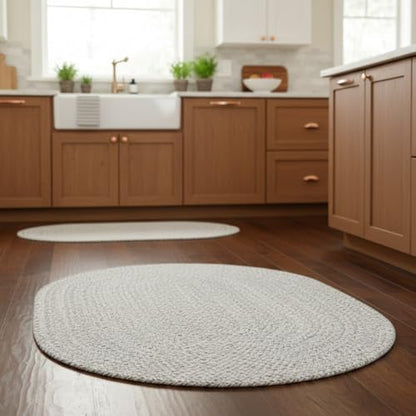 Super Area Rugs Farmhouse Braided Rug Cotton Kitchen Reversible Carpet, Gray & White, 2' X 3' Oval - color: Gray & White, size: 2' x 3' (Oval)