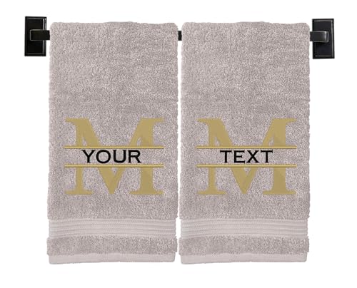 Personalized Hand Towels | Set of 2 | Choose from 12 Fonts | Genuine Turkish Cotton | Oeko-Tex Certified | Personalized Towels | Bathroom Hand Towels - color: Beige - Hand Towels