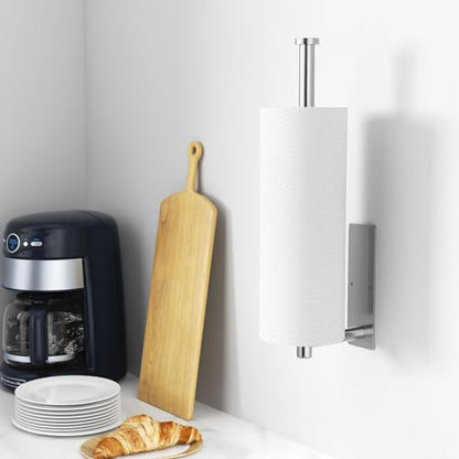 Paper Towel Holder,Self-Adhesive or Drilling， Brushed Nickel, 1 Pack | SUS304 Stainless Steel,Kitchen Roll Dispenser Under Cabinet，Wall Mounted Rack - color: Silver
