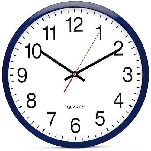 Bernhard Products Navy Wall Clock, Silent Non Ticking - 16 Inch Extra Large Quality Quartz Battery Operated Round Easy to Read Home/Office/Business/Kitchen/Classroom/School Clocks - color: Navy, size: 16 Inch