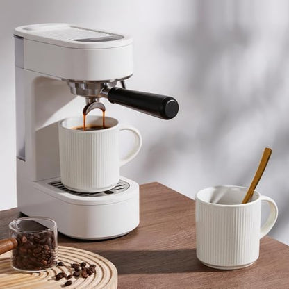 E-far Coffee Mugs Set of 4, 12 oz Stoneware Coffee Cups with Handle for Latte, Tea, Cocoa, Milk, Modern Ribbed Ceramic Mugs for Man Woman, Microwave & Dishwasher Safe, Speckled White - color: Speckled White