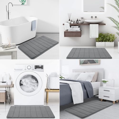 Buganda Memory Foam Bath Mat, 47" x 32", Ultra Soft and Non-Slip Bathroom Rugs, Water Absorbent and Machine Washable Bath Rug Runner for Bathroom, Shower, and Tub, Grey | Grey, Machine Washable Quick Dry Bath Mats for Bathroom Floor, Shower and Tub, Home