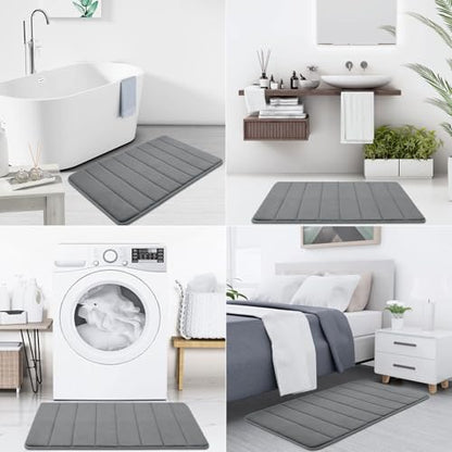 Buganda Memory Foam Bath Mat, 47" x 32", Ultra Soft and Non-Slip Bathroom Rugs, Water Absorbent and Machine Washable Bath Rug Runner for Bathroom, Shower, and Tub, Grey | Grey, Machine Washable Quick Dry Bath Mats for Bathroom Floor, Shower and Tub, Home