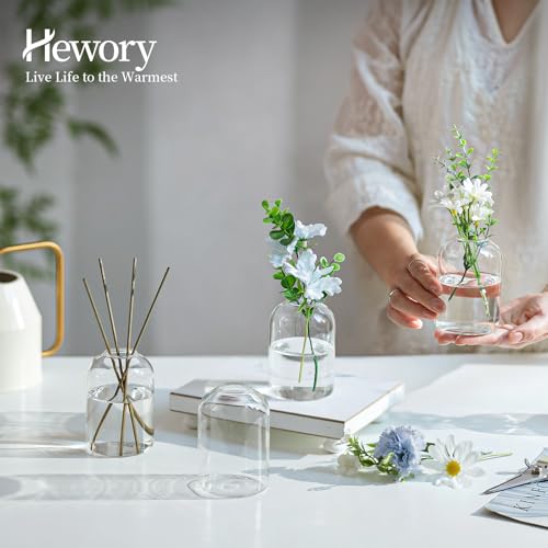 Hewory Glass Bud Vases for Flowers: 12PCS Modern Clear Small Vases Bulk | Mini Centerpieces for Wedding, Party, Events, Floral Arrangement for Table, Home Decor, Highball, Simple, Medium Bottle, Jars