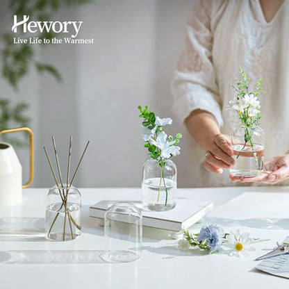 Hewory Glass Bud Vases for Flowers: 12PCS Modern Clear Small Vases Bulk | Mini Centerpieces for Wedding, Party, Events, Floral Arrangement for Table, Home Decor, Highball, Simple, Medium Bottle, Jars