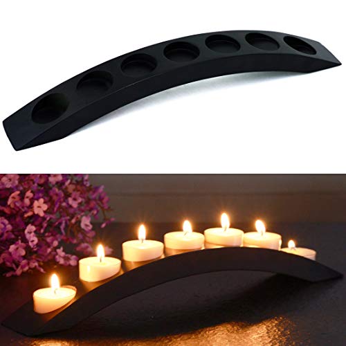 Wooden Bridge Candle Holders 15 inch in Length, Long Tea Light Candle Holders Bar, 7 Candle Seat-Black | Long bar style; Rustic decor for narrow windows and small spaces, Great tabletop centerpiece for dining table - color: Black