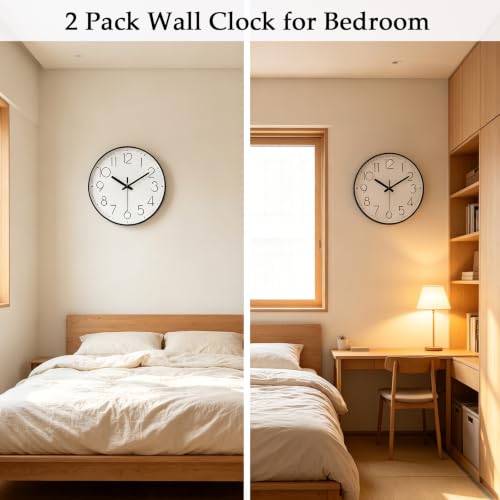2 Pack Black Wall Clock 12 Inch Modern Silent Battery Operated Wall Clocks | Office Kitchen Classroom School - color: Black, size: 2 Pack-12 Inch