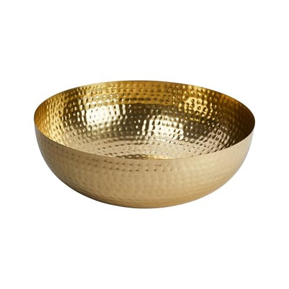 Creative Co-Op Round Hammered Metal Bowl, Gold Finish, 14" - color: Gold Finish