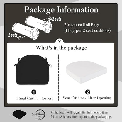 Basic Beyond Outdoor Cushions for Patio Furniture: Waterproof & UV Resistant Outdoor Chair Cushions Set of 4-19 x 19 x 3 Inch Thick Patio Chair Cushions with Adjustable Ties & Handle, Black - color: Black