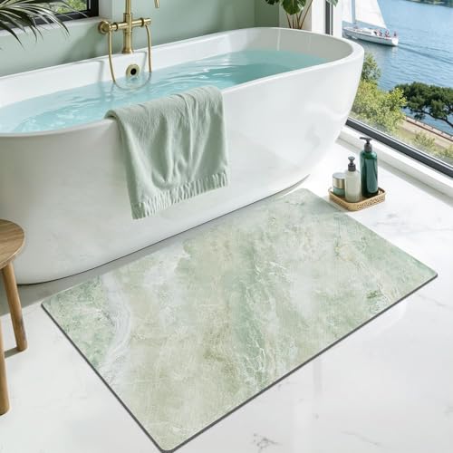 LUMI Non Slip Ultra Thin Bath Mat, Low Pile Quick Dry, Green, 24x36 | Low Profile Absorbent, Fits under Door, for Bathroom, Shower, Sink, Doorway, Entrance - color: Green, size: 24"x36"