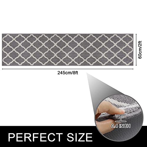 SHACOS Washable Kitchen Runner Rug 2'x8', Dirt Trapping Entryway Rug Runners, Non Slip Rubber Backing Hallway Carpet Runners Floor Mats, Light Gray - color: Light Gray, size: 2' x 8'