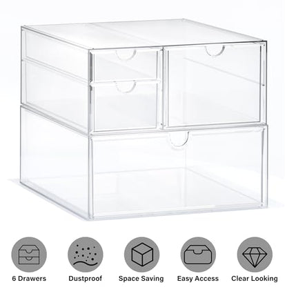 Prsildan Acrylic Drawer Makeup Organizer with 4 Drawers, Set of 2 | Clear, Baby Bottle Storage, For Vanity Countertop Bathroom Cosmetic Office Desk, Craft Jewelry Art Supply Organization - size: 4 Drawers